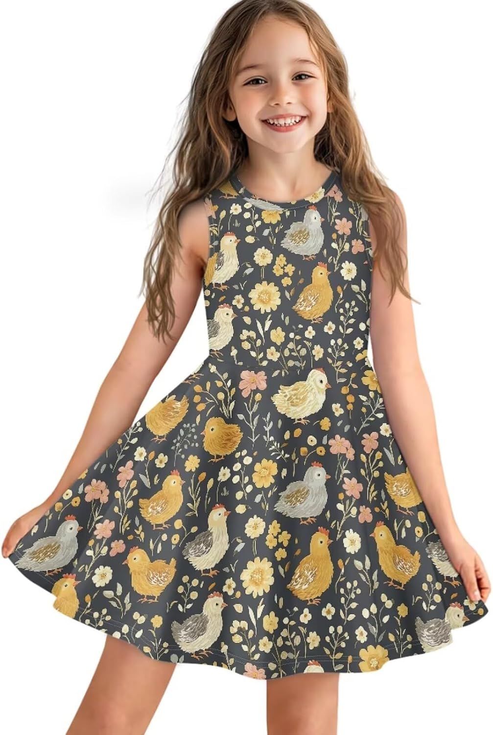 Beauty Collector Girls Sleeveless Sundress Crew Neck A-line Cute Summer Dress