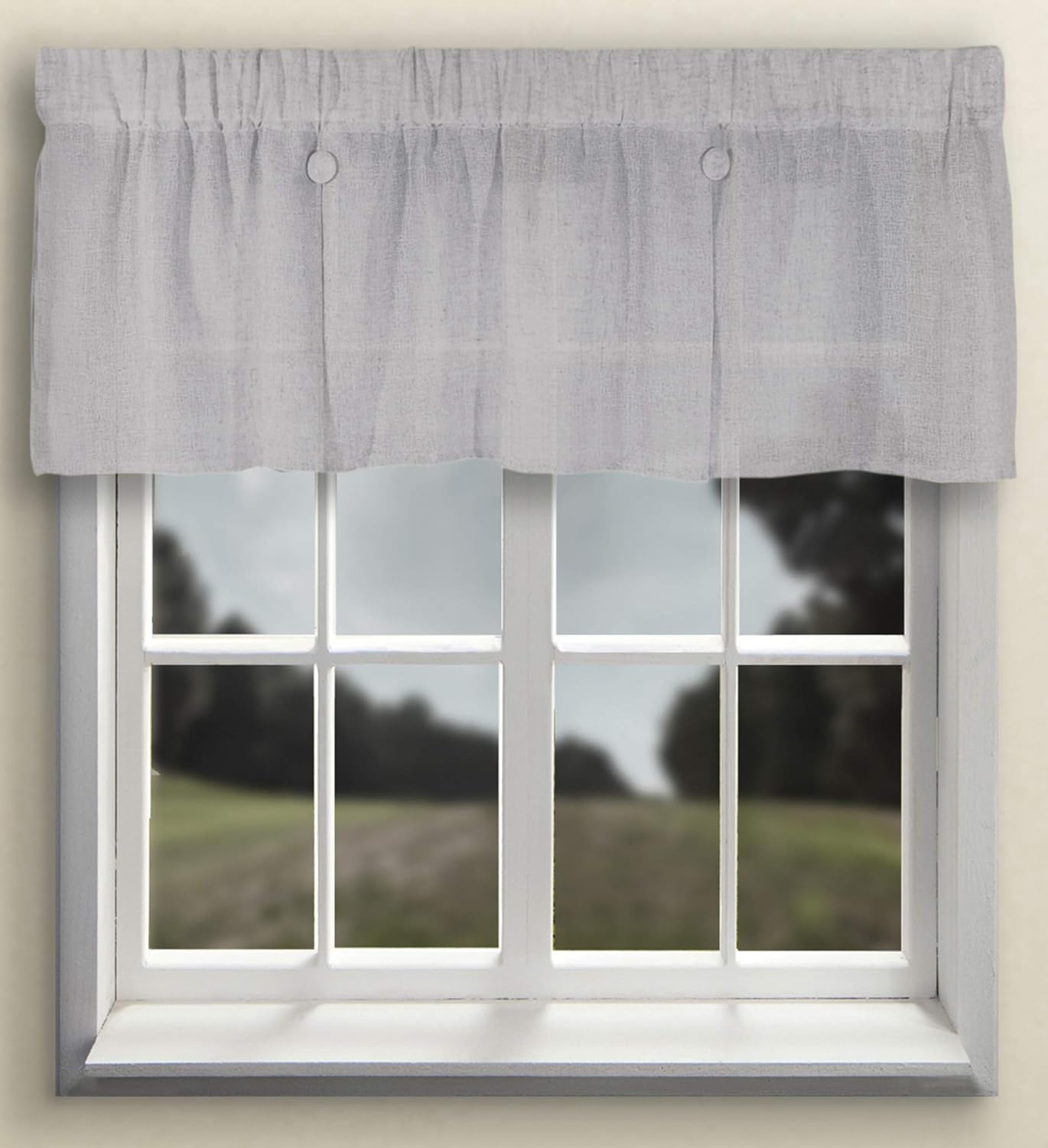 Shannon 52 Inches Wide x 15 Inches Long Polyester and Linen Sheer Pleated Button Valance Curtain, Gray