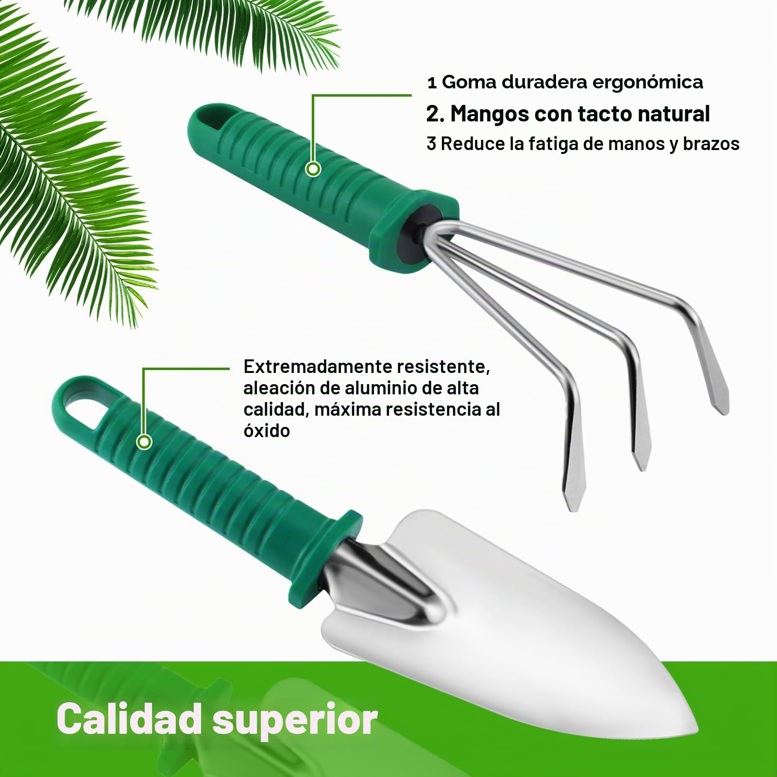 Juego de Herramientas de jardín, Juego de Herramientas de jardín con Paleta, trasplantador, rastrillo, Tijeras de podar, Palas y Botella pulverizadora de Agua (Verde)