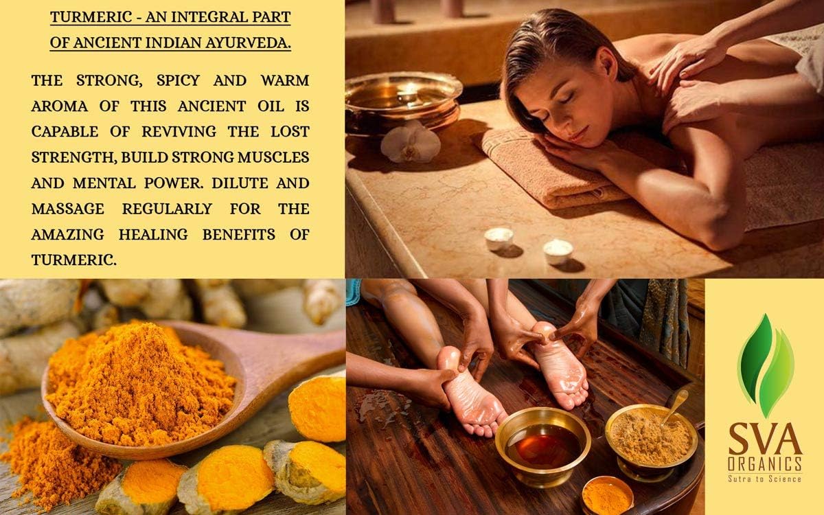 Turmeric Essential Oil | Very Strong Aroma | 4 OZ (118 ML) Therapeutic Grade 100% Pure and Natural by SVA ORGANICS | for AYURVEDIC Massage and Relaxation, Aromatherapy, Skincare.