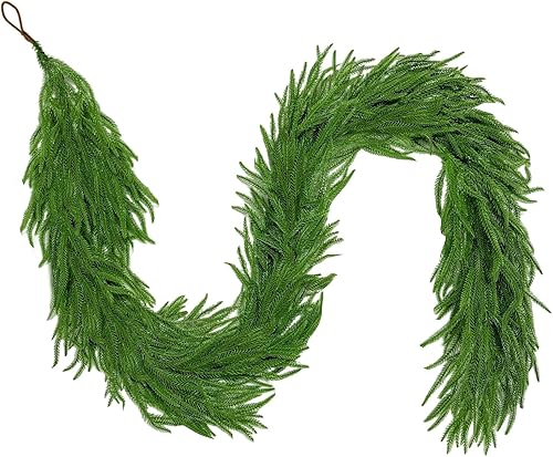 GLLBTPT Guirnalda de pino Norfolk de Navidad, guirnalda verde artificial de 6 pies, decoración navideña para exteriores e interiores para escaleras,