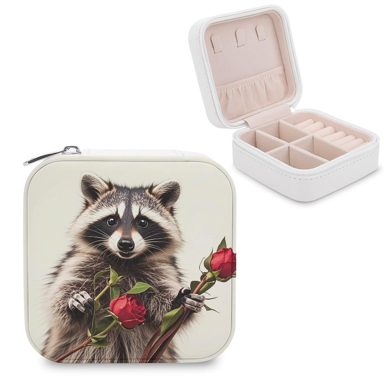 FekiLoot Funny Raccoon Jewelry Case Personalized Leather Jewelry Box Mini Travel Jewelry Case Small Portable Jewelry Organizer for Ring Earrings Necklace Bracelet