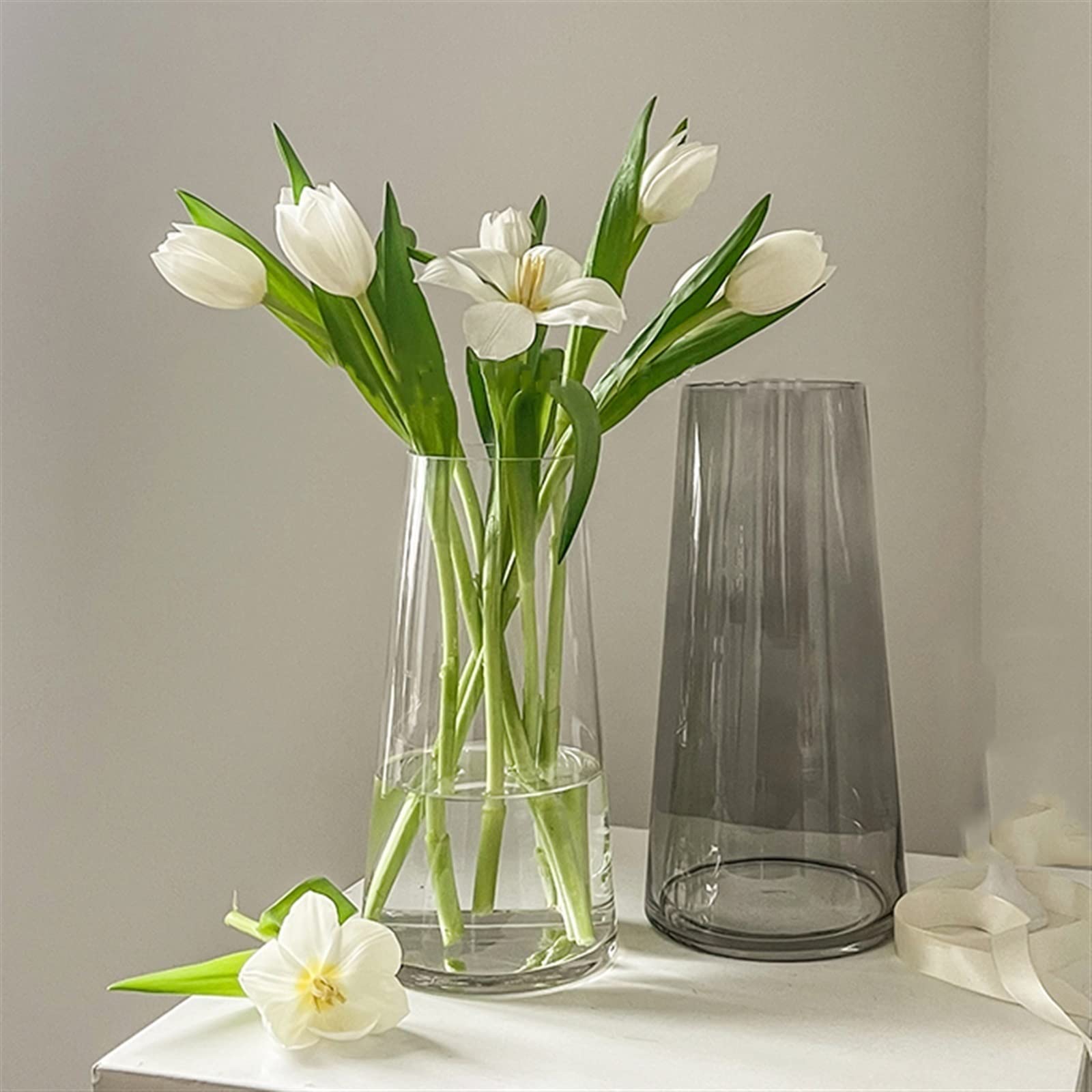 Jarrón Florero pequeño de Cristal Transparente, decoración, arreglo Floral Sencillo for Sala Estar, florero seco Alimentado con Agua Florero(Negro,Grande)