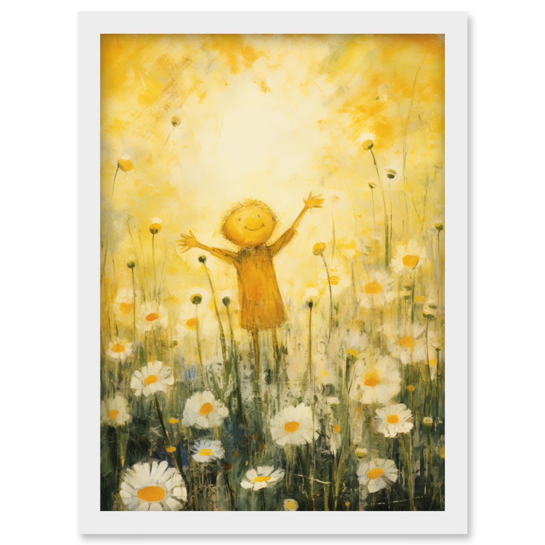 Artery8 Sunshine Happiness and Flowers Everywhere Simple Kids Bedroom Nursery Artwork Framed Wall Art Print A4