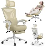 CYKOV Ergonomic Office Chair with Footrest, 90-160° Reclining Mesh Desk Chair with Adjustable Lumbar Support & Headrest, High Back Computer Chair for Home Office and Gaming, 350 lbs