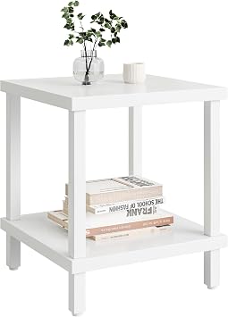 MMEOLUOOK Large End Table Square Side Table Modern Sofa Table 20 Inch Industrial Coffee Table NightStand with 2-Tier Storage Shelf for Living Room Bedroom White MLBZ06W