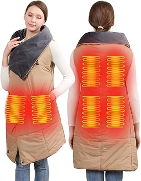 Heated Wearable Battery Operated Portable Outdoor USB Heating Blanket, USB Rechargeable Cordless Heated Throw Blanket Electric with 6 Heating Zones 3 Heating Levels Brown