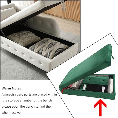 Miniatura 24 de Setawix Tumbona de terciopelo para interiores con almacenamiento para sala de estar, dormitorio, oficina, extremo de brazo enrollado de la cama,