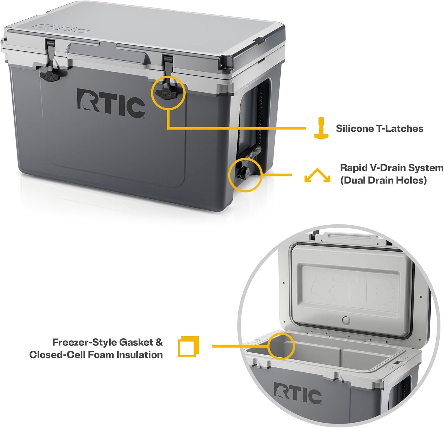RTIC Ultra-Light 52 Quart Hard Cooler Insulated Portable Ice Chest Box for Beach, Drink, Beverage, Camping, Picnic, Fishing, Boat, Barbecue, 30% Lighter Than Rotomolded Coolers