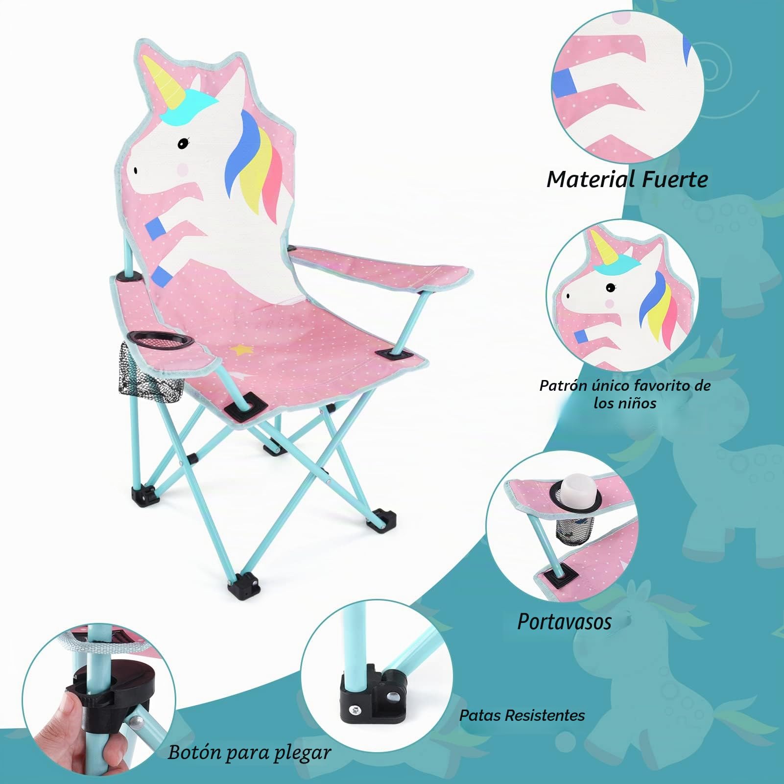 Meng Jiaran Silla de camping plegable de unicornio para niños, tela Oxford
