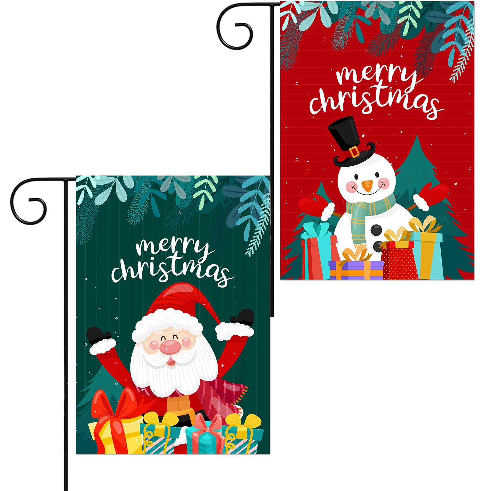 2 Pcs Welcome Christmas Garden Flags, Double Sided Vertical Winter Garden Flag For Xmas Farmhouse Lawn Outside Happy New Year Decorations Seasonal Outdoor Yard Flag 12" X 18".