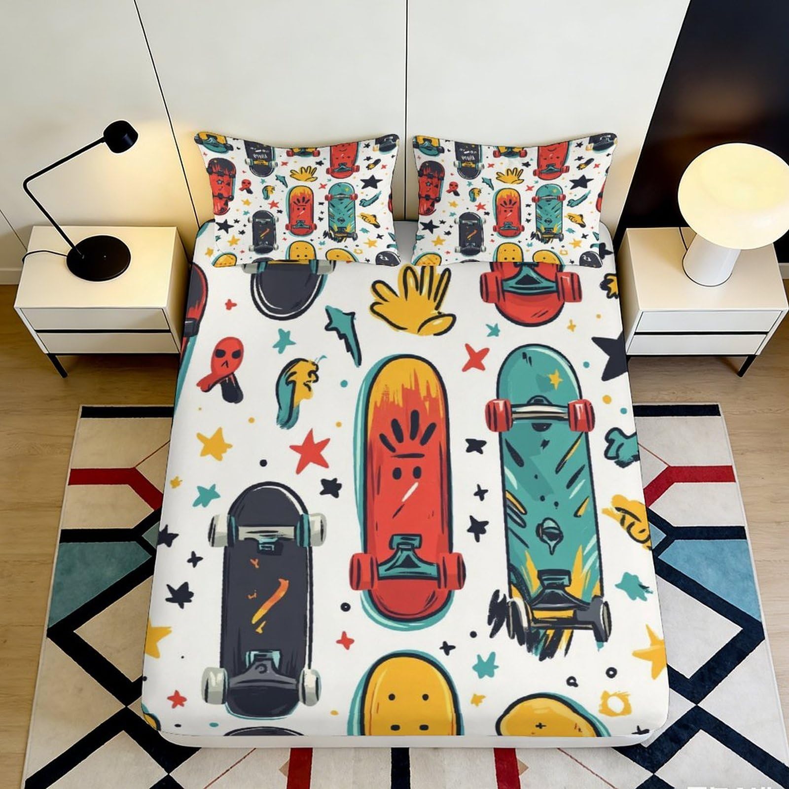 Pnayamiorkfel Style-7 3D Printed Skateboard Graffiti Fitted Sheet Microfiber Soft Breathable Urban Street Art Mattress Cover For Bedroom Dorm 90X200x25cm
