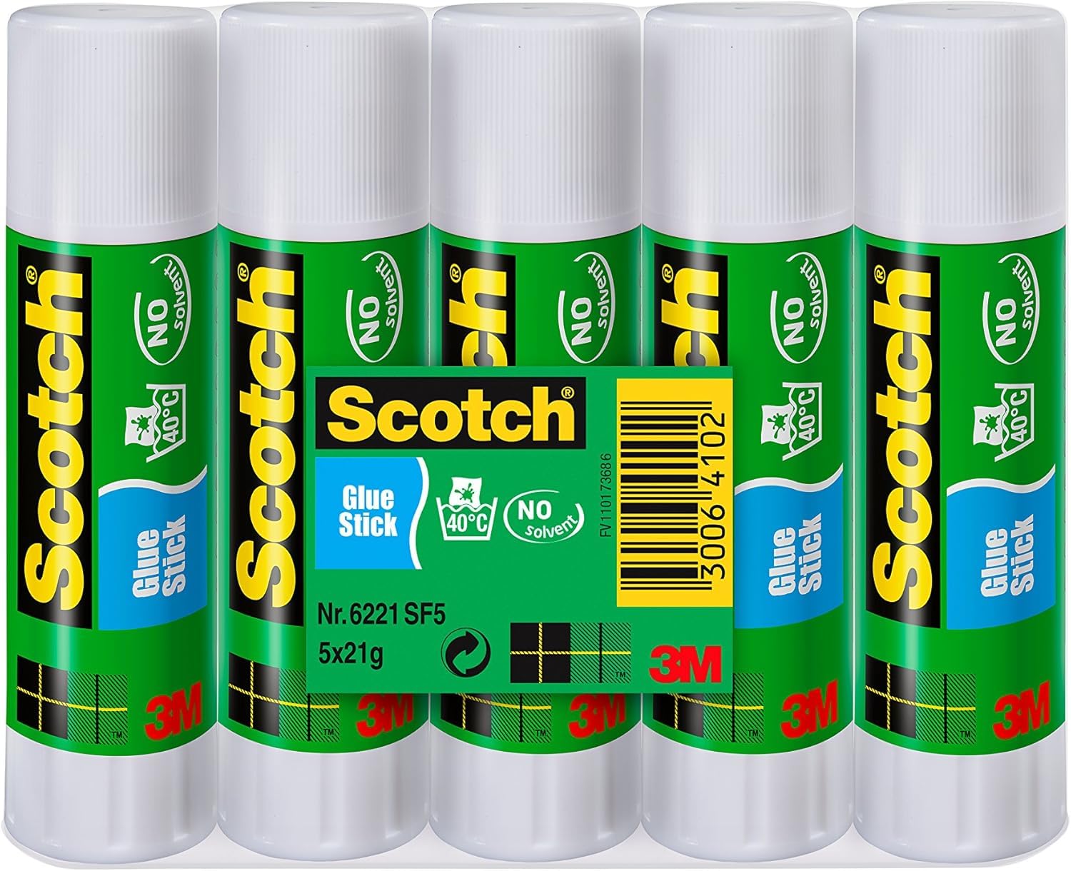 Scotch Permanent Glue Stick Solvent-free, 1 Pack of 5 Glue Sticks, 21g each - Water-based Strong-Hold Adhesive Stick for Arts & Crafts