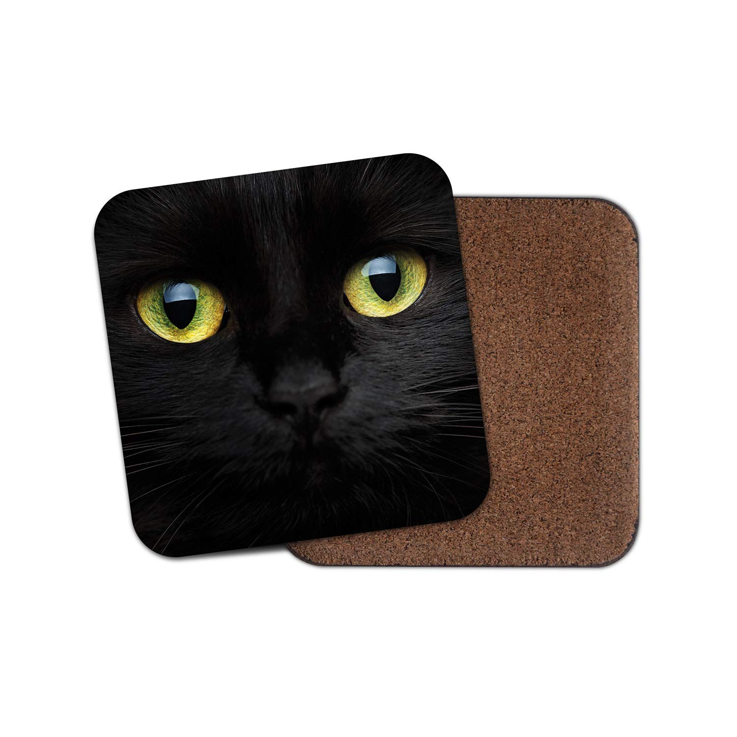 1 x Black Cat Face Cork Backed Drinks Coaster - Cats Kitten Witch Mum Nan #8423