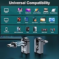 Vista 6 de HanCenDa Adaptador magnético USB C de 90 grados, 2 unidades, adaptador USB C magnético de ángulo recto con transferencia de datos de 40 Gbps PD 140