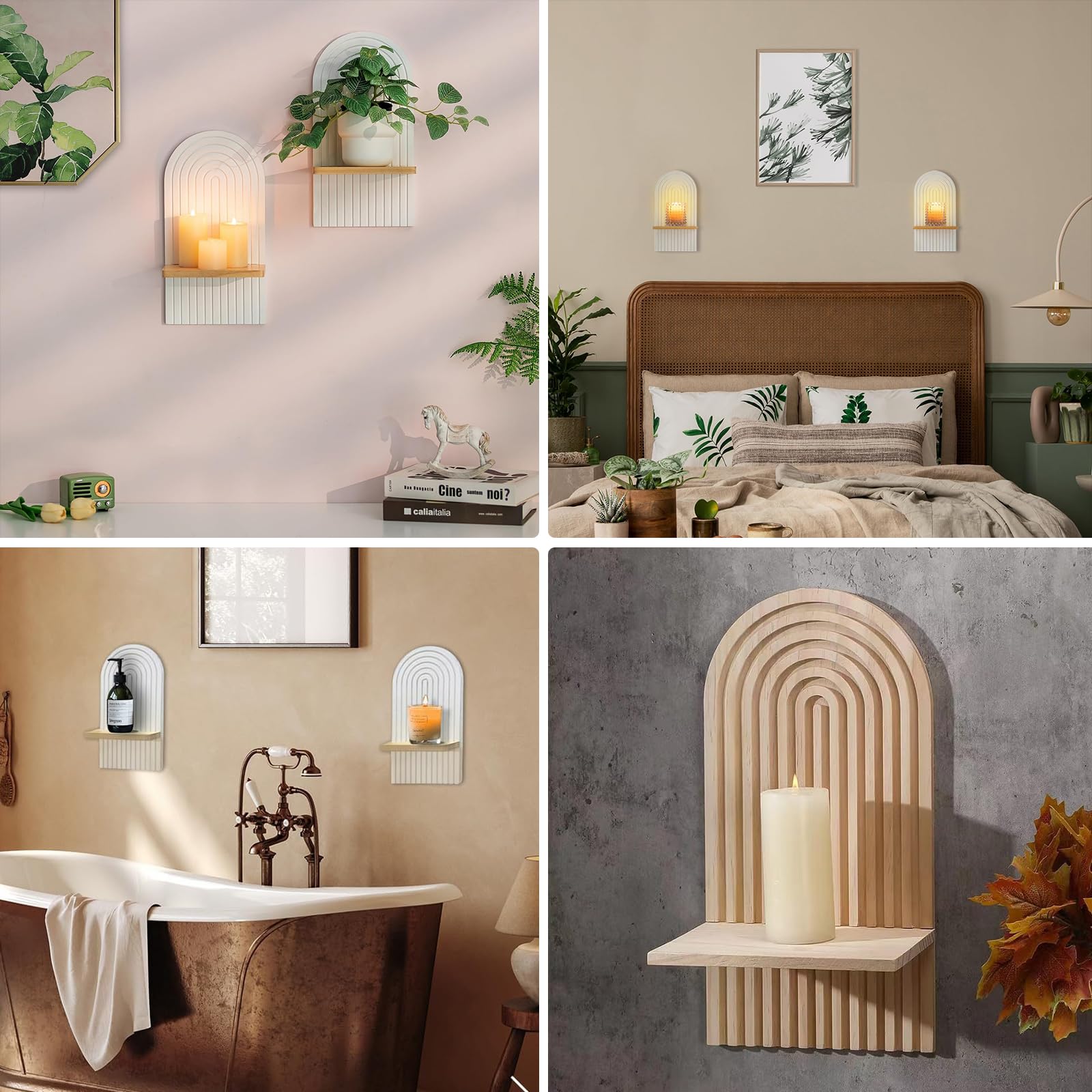 Étagère Murale Bohème En Bois Massif - Design Arche - Fixation Cachée - Pour Déco Salon Ou Chambre - 7