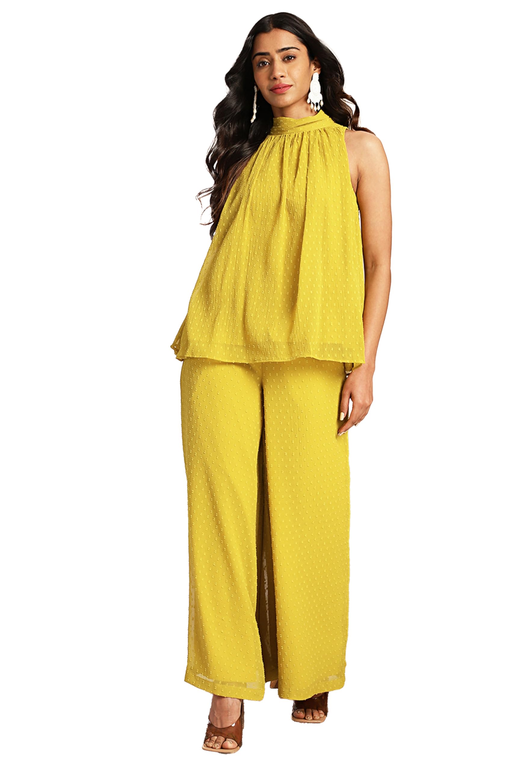 Janasya Women's Chiffon Woven Design Gathered Co-Ord Set product image 5