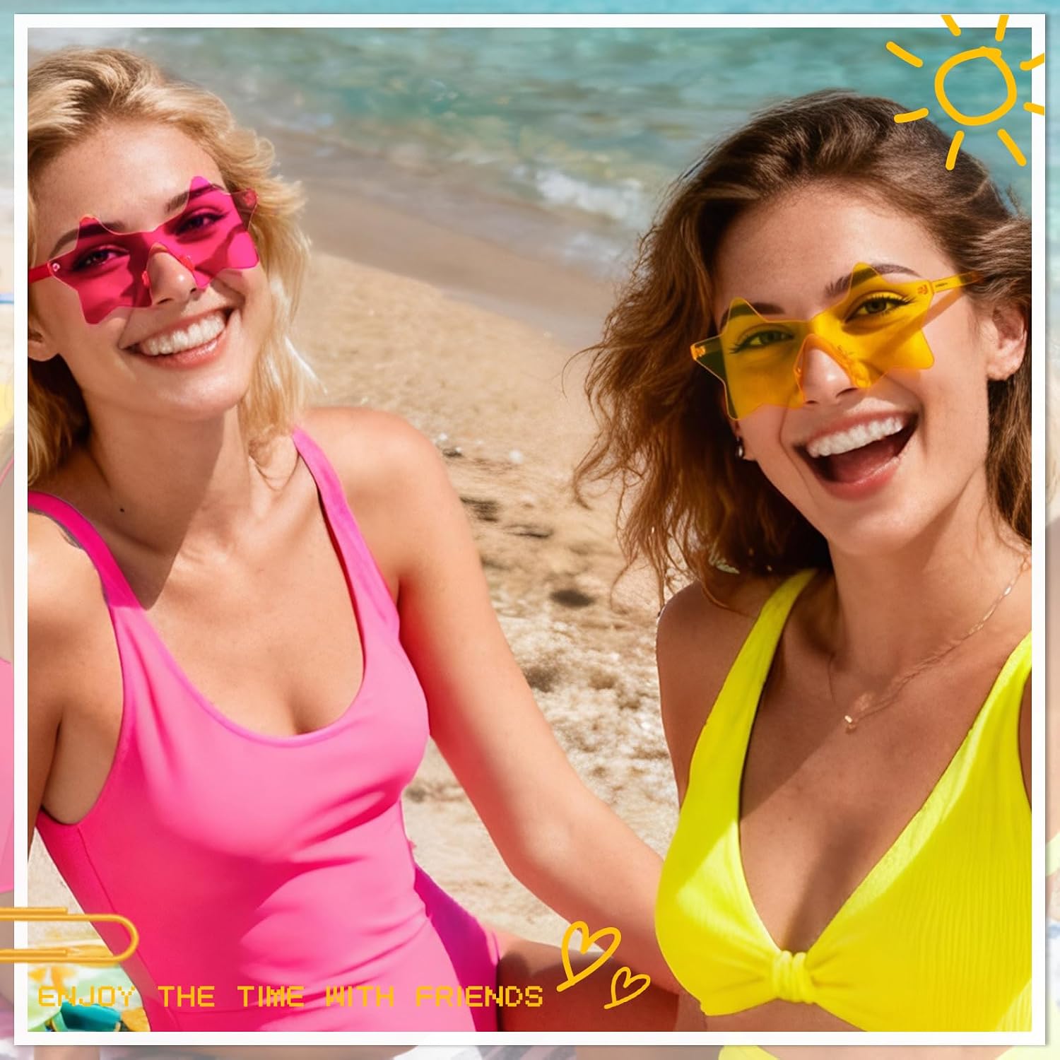 9 Pack Star Sunglasses, Colorful Rimless Star Shaped Glasses, Unisex Party Favors Supplies for Beach, Pool, Outdoors