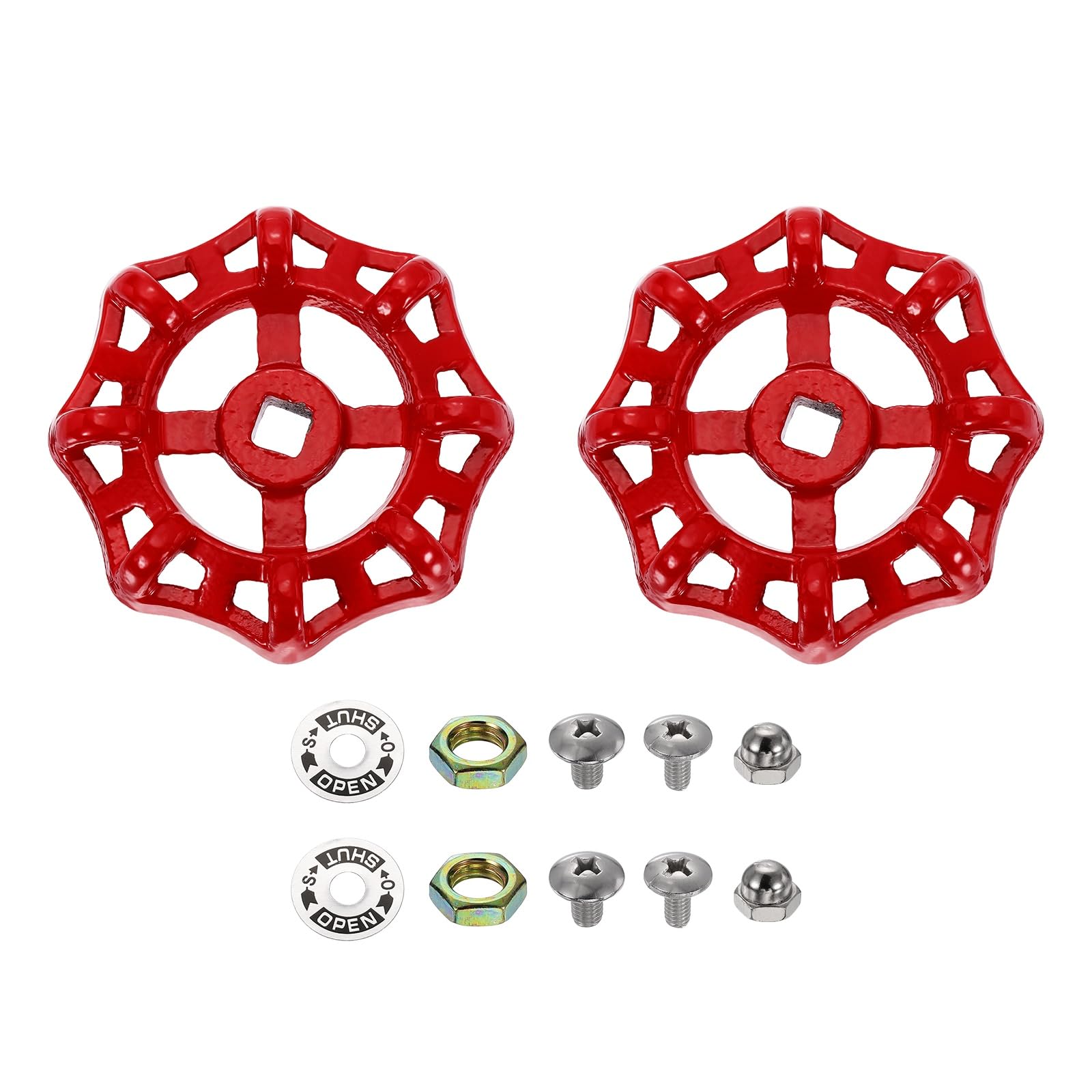 sourcing map 2Pcs Outdoor Faucet Water Spigot Handle, 8 x 8mm Round Wheel Square Stem Hole Cast Iron Hose Bib Outside Faucet Valve Handles Replacement for Garden Courtyard Bathroom, Red