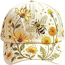 Garden Morning Baseball Cap Bee Floral Print Baseball Cap for Women Lightweight Breathable Adjustable Outdoor Sun Hat