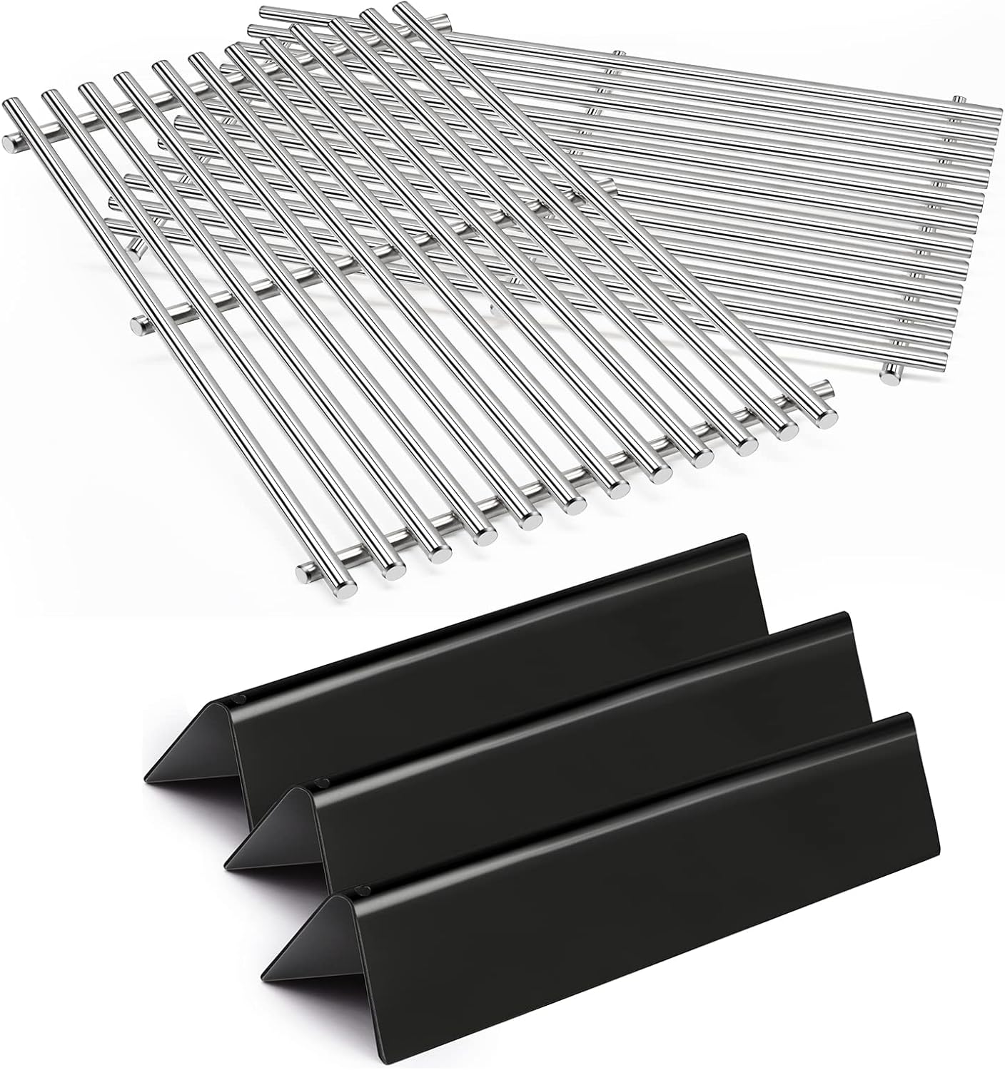 Criditpid 15.3" 7635 Porcelain-Enameled Flavorizer Bars and 7637 304 Stainless Steel Grill Cooking Grates Replacement for Spirit 200 Series Gas Grills, Spirit E210, S210, E220, S220 with Front Control