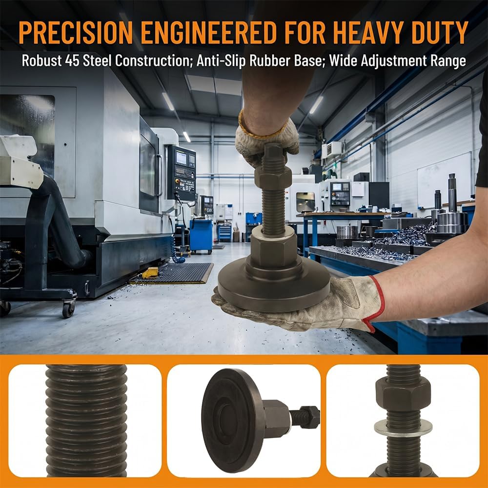Heavy Duty Leveling Screw Leg,Adjustable Leveling feet M16 Thread,Leg Leveler 3.94" Dia Base, 33000 Lb Capacity,Capacity for Workbench, Machine, Cabinet (D100xM16x100,1 Pcs,Black)