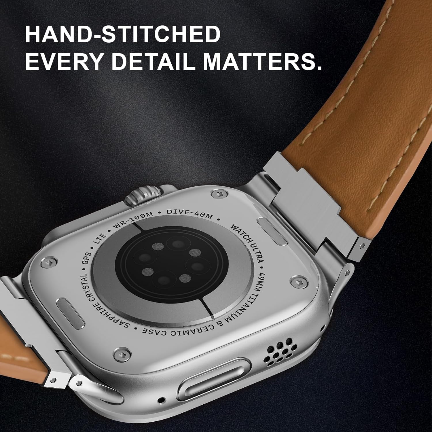 Rugged Leather Band Compatible with Apple Watch Ultra Band 49mm 46mm 45mm 44mm for Men,Vintage Genuine Leather Replacement Strap for iWatch Ultra 3 2 1,SE 3 2 1,series 11 10 9 8 7 6 5 4 - Image 3