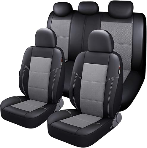 Miniatura 10 de P&J AUTO Funda de cuero y malla para asiento delantero de automóvil, ajuste universal para automóviles, camiones, camionetas y SUV, compatible con
