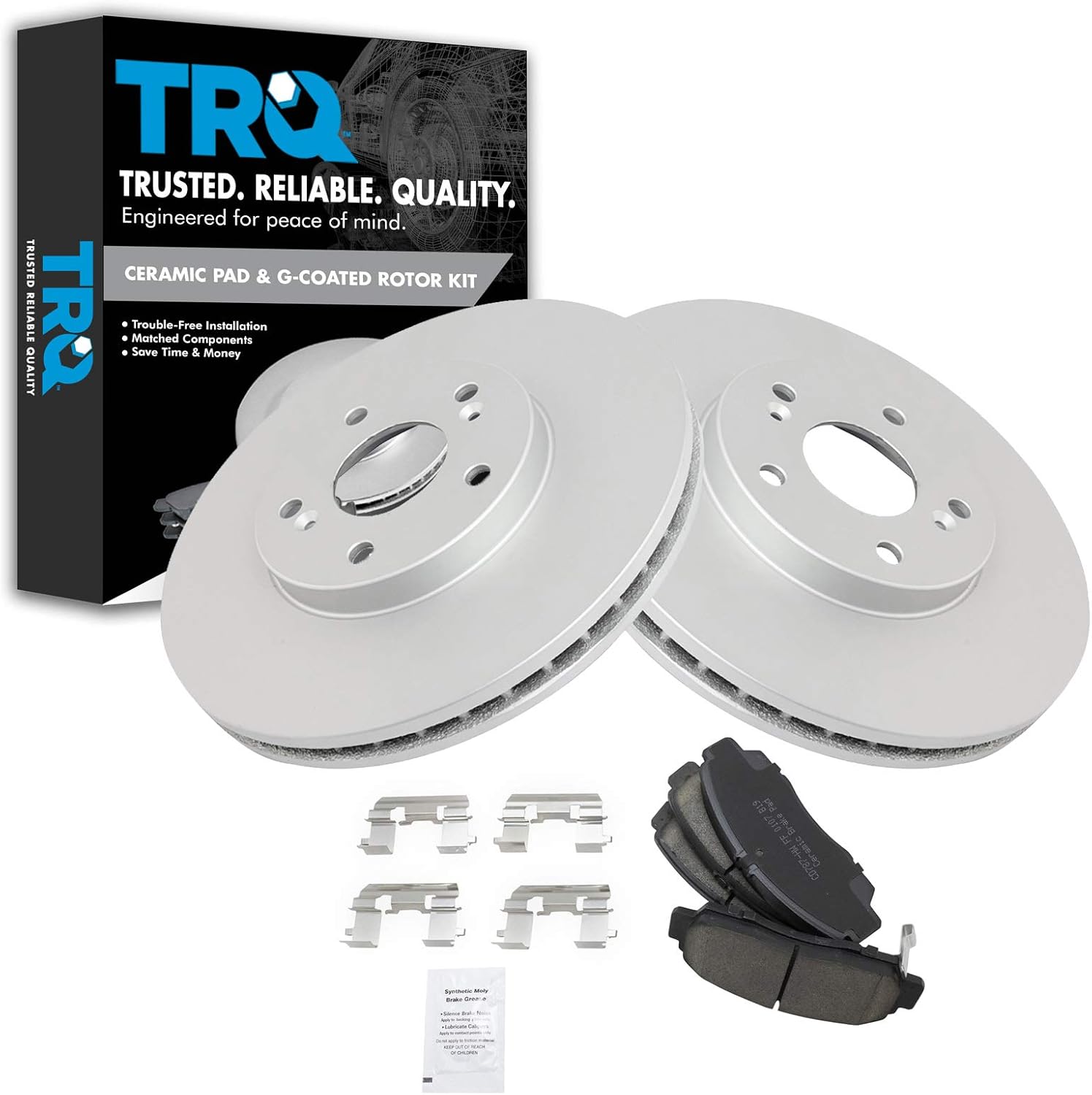 TRQ Front Brake Pad & Rotor Kit Brake Pads Brake Rotor Ceramic Premium G-Coated Compatible with 2001-2003 Acura CL 1999-2008 TL 2004-2010 TSX 2003-2010 Honda Accord