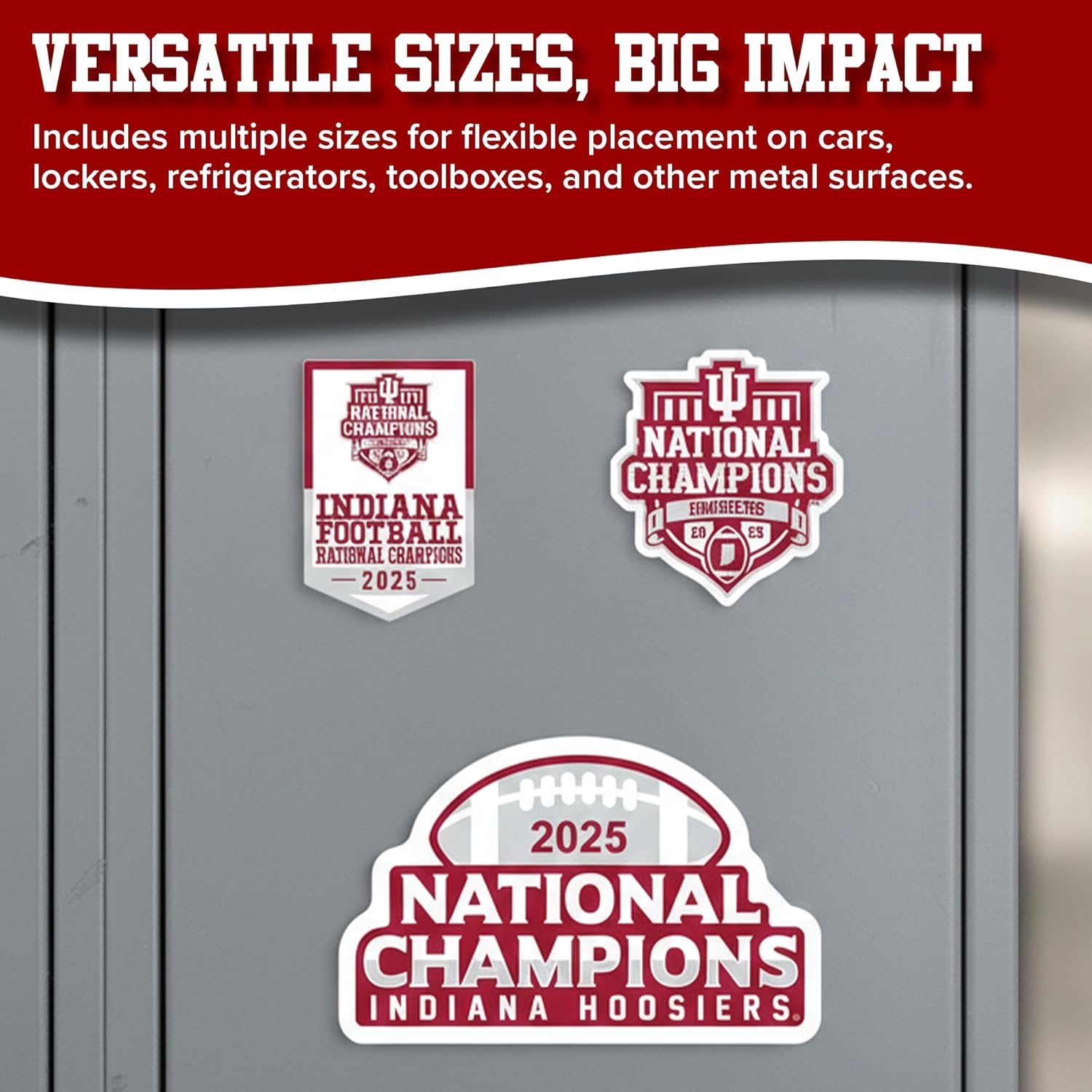 Indiana Hoosiers 2025 NCAA Football National Champions Large Auto Magnet Set, 3 Pack Durable Magnets – Two 6" and One 3"