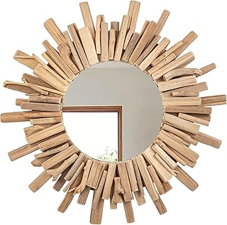 14 Beach Bedroom Ideas for Breezy Light Coastal Calm 105 Rustic Driftwood Round Wall Mirror – Large Natural Wooden Frame Decorati...