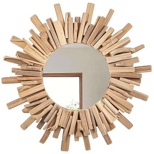Rustic Driftwood Round Wall Mirror – Large Natural Wooden Frame