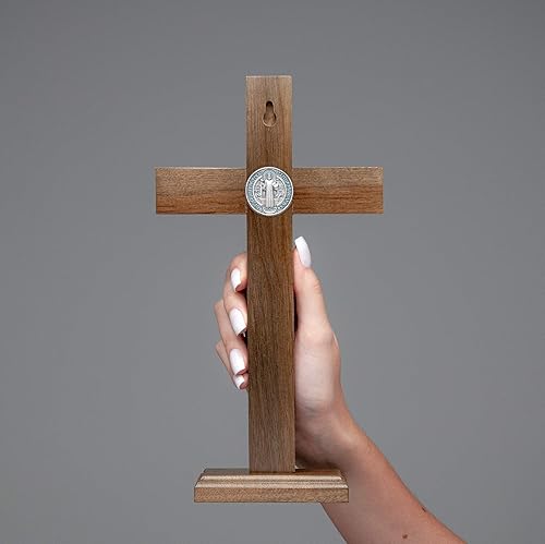 Miniatura 6 de Intercession Crucifijo de cruz de madera para pared y mesa (10 pulgadas - Plata antigua)