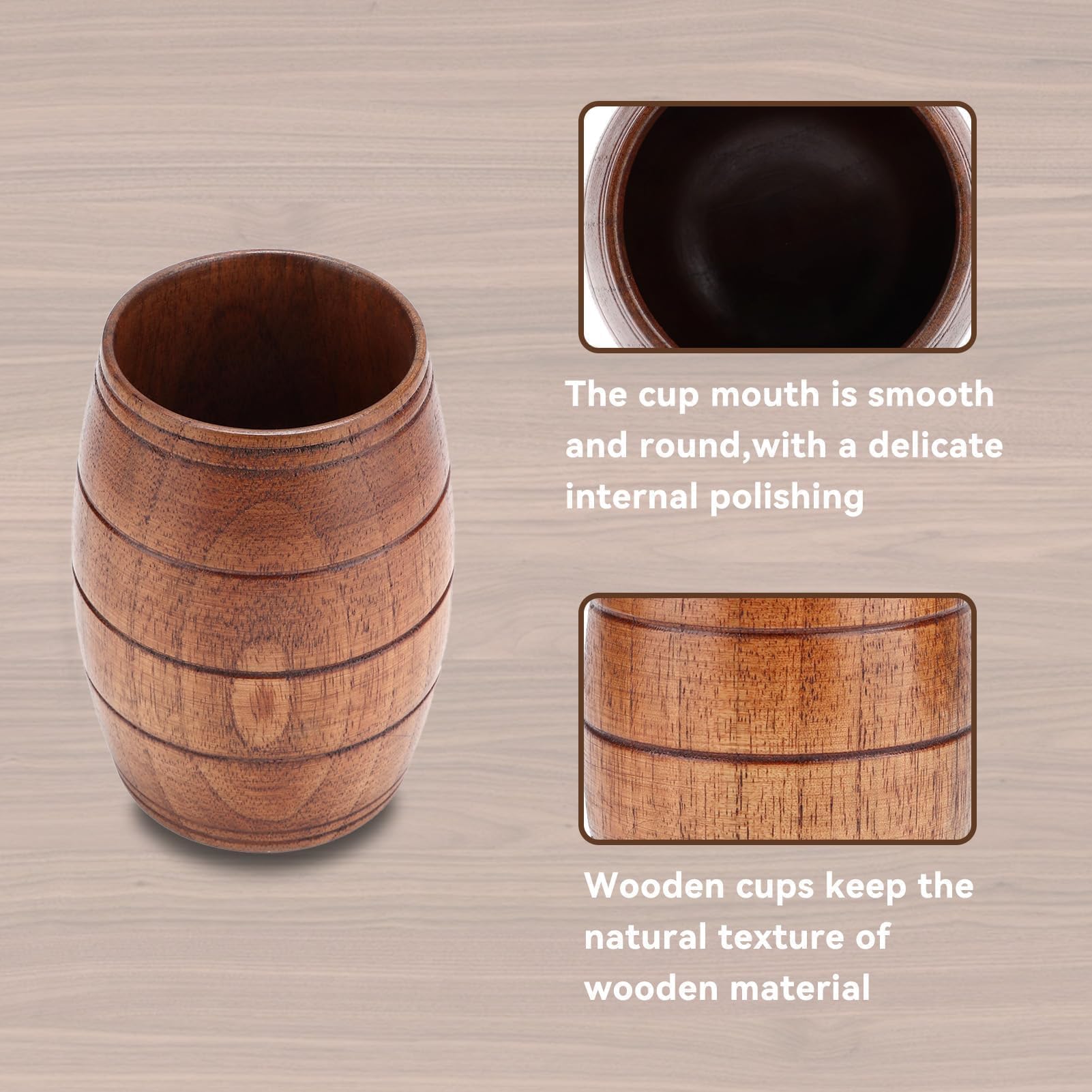 2Pcs Tazza di Birra in Legno, Tazza di Birra a Forma di Barile di Legno Piccola Tazza di Legno Tazza di Bere in Legno Naturale Tazze di Tè di Legno Tazze di Caffè di Legno