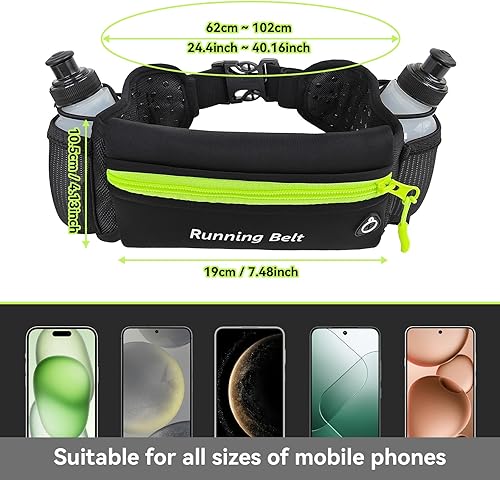 Miniatura 4 de AXEN Cinturón de hidratación para correr, cintura ajustable para maratón, triatlón y senderismo  Diseño reflectante de seguridad y bolsillo para