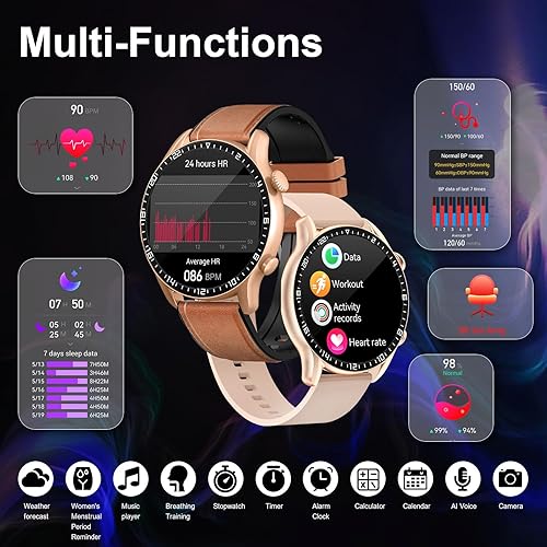 Miniatura 3 de LogHog Relojes inteligentes para mujeres y hombres, Android, iPhone, redondo, 1.43HD, pantalla AMOLED, Bluetooth, moderno, actividad, calorías,