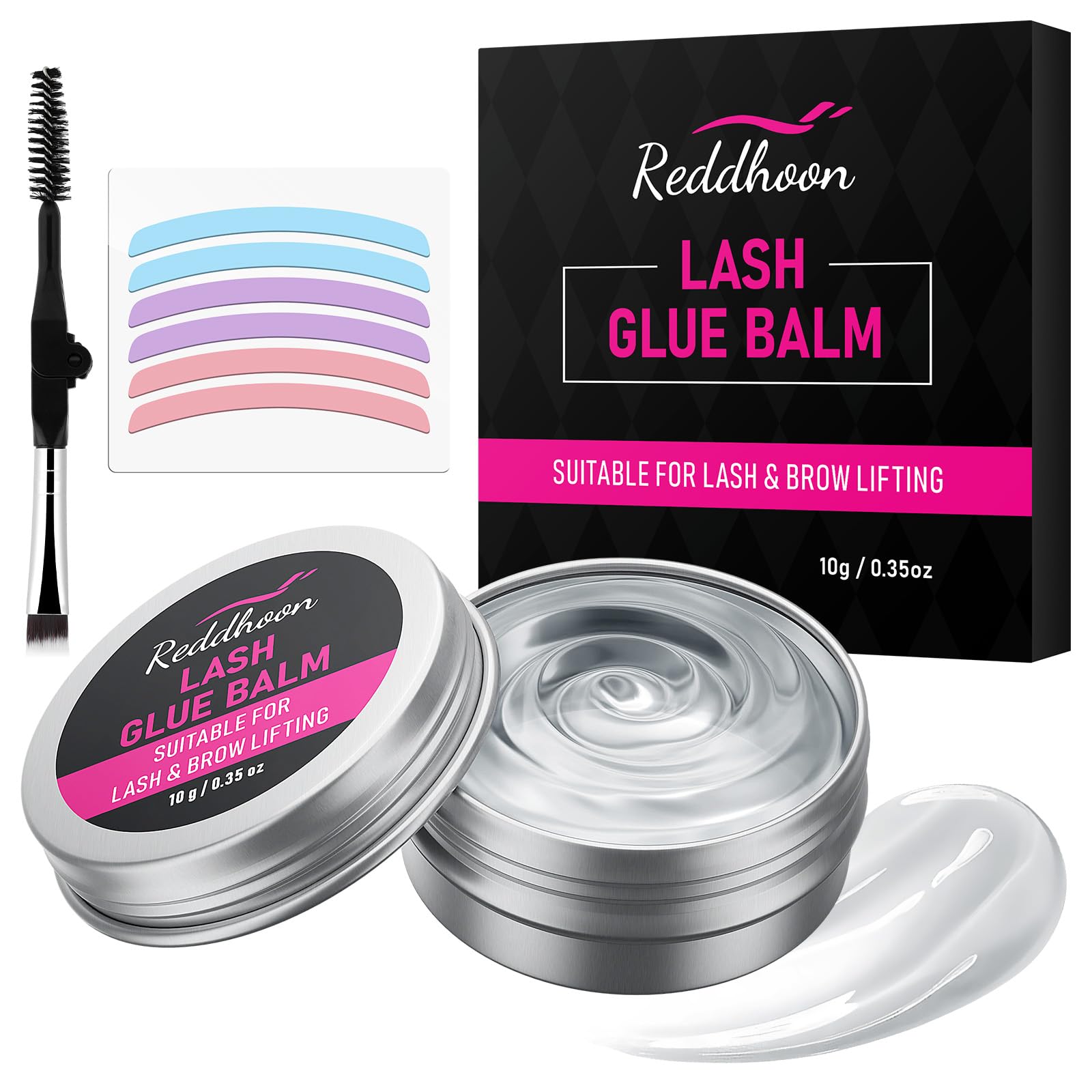 Reddhoon Lash Lift Glue Balm Kit, Eyelash Lift Glue Adhesive & Lash Lift Rods with Brush for Lash Lift & Brow Lamination, Strong Viscosity & Water Solubility for Eyelash Perm Kit, 0.35Oz/10G