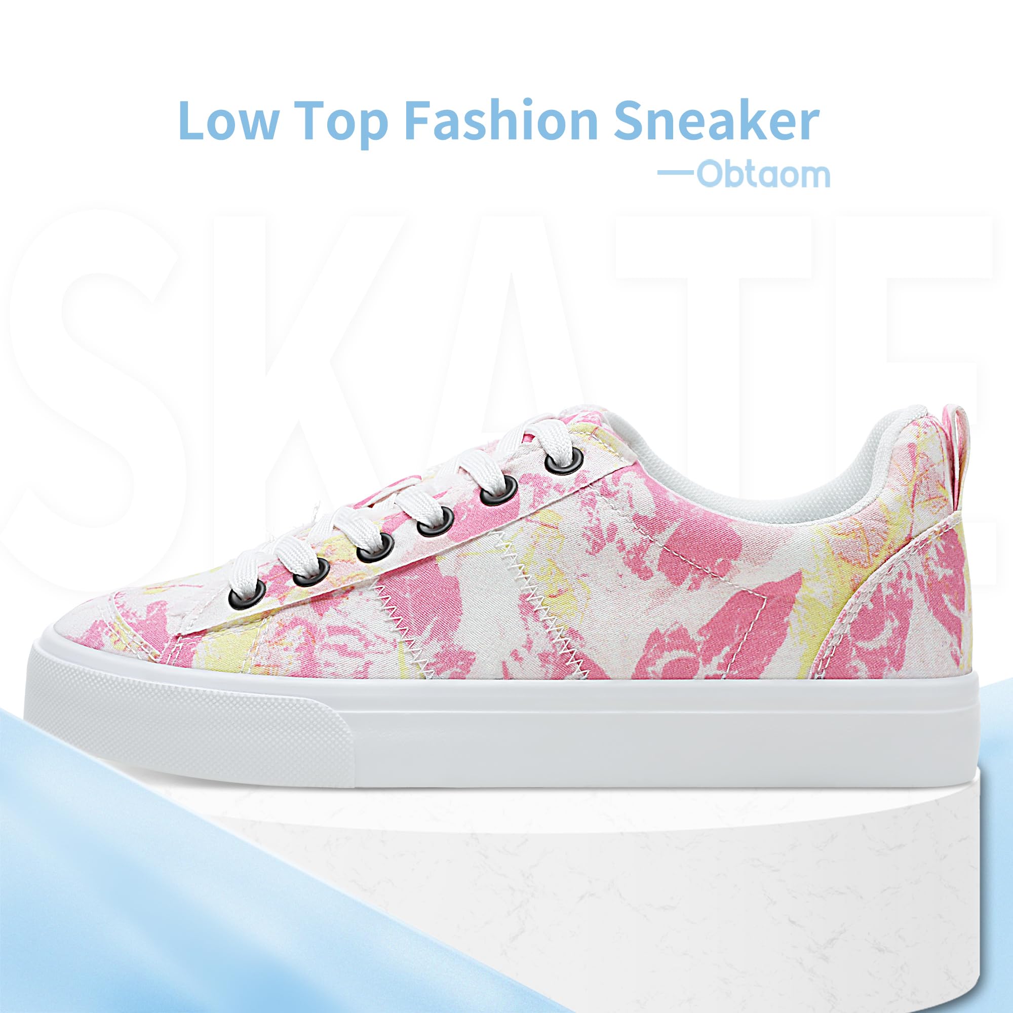 Obtaom Scarpe da ginnastica da donna in tela, con lacci, alla moda, comode, da skate, da donna, casual, da tennis