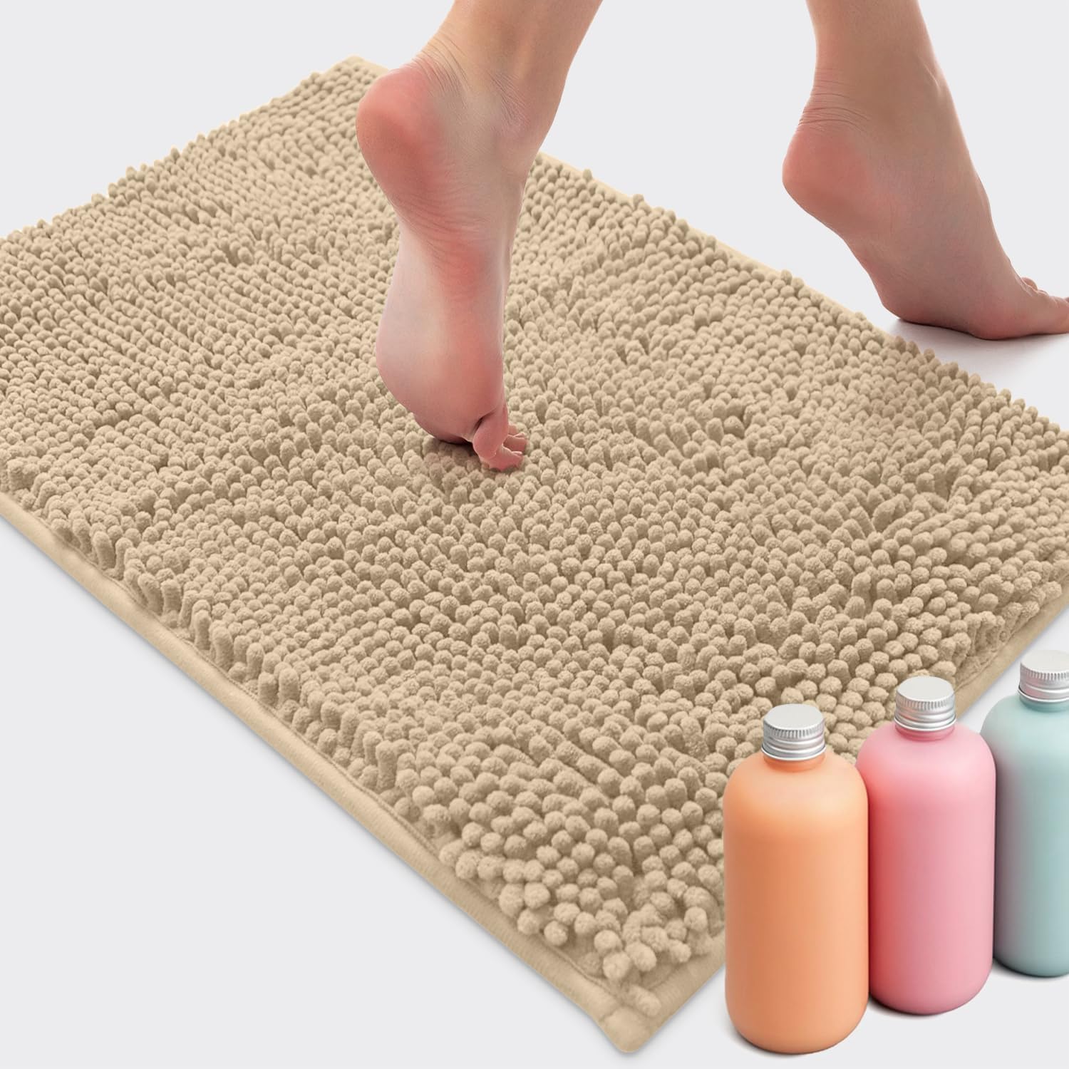 LuxUrux Bath Mat-Extra-Soft Plush Bath Bathroom Rug,1'' Chenille Material, Super Absorbent Shaggy Bath Rug. Machine Wash & Dry (20 x 30, Birch)