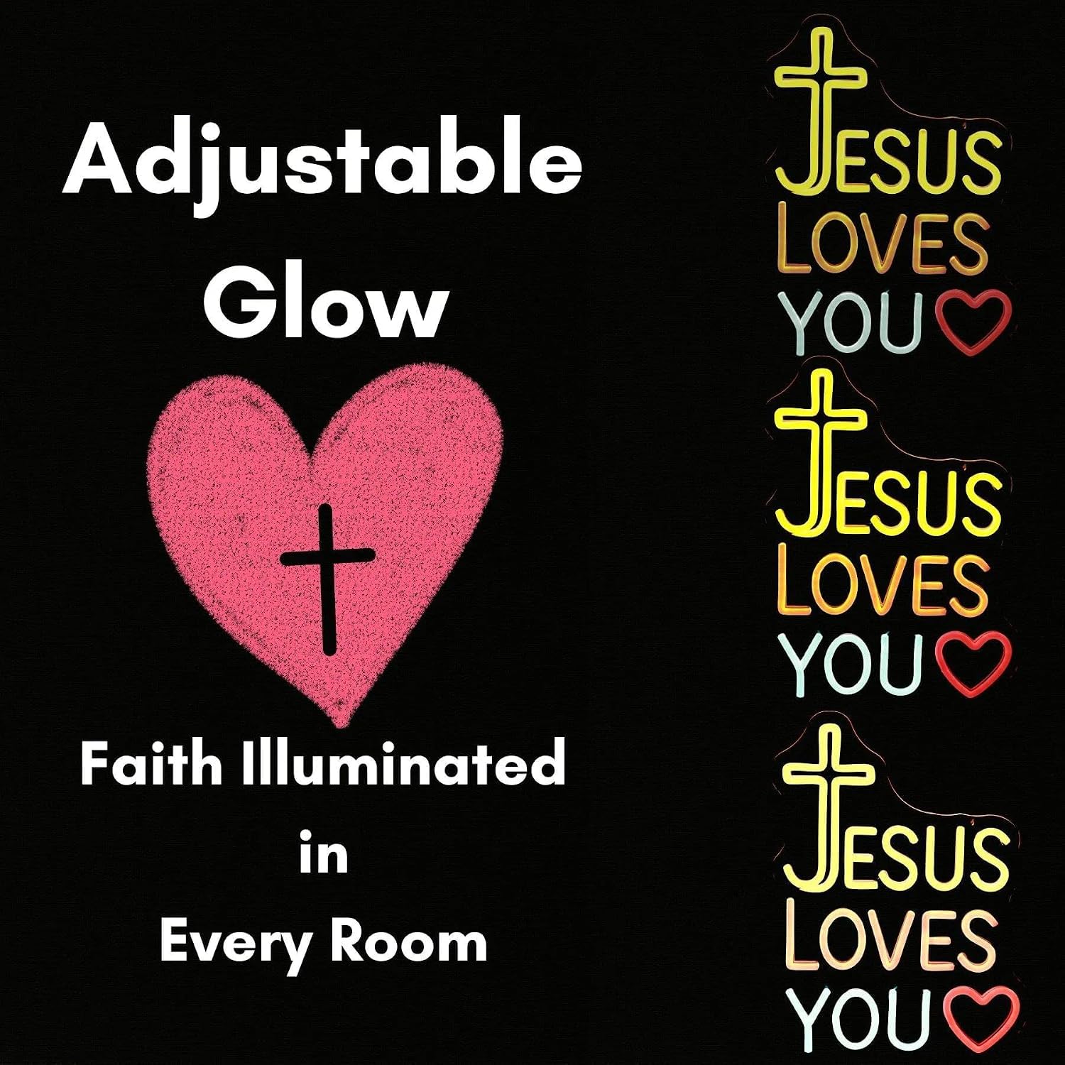 Insegna al Neon a Lettere LED Regolabile Scritta JESUS Alimentazione USB | Luce Regolabile per Stanze e Chiese - Decorazione Cristiana per Camera da Letto e Soggiorno, Illuminazione Ispirata alla Fede
