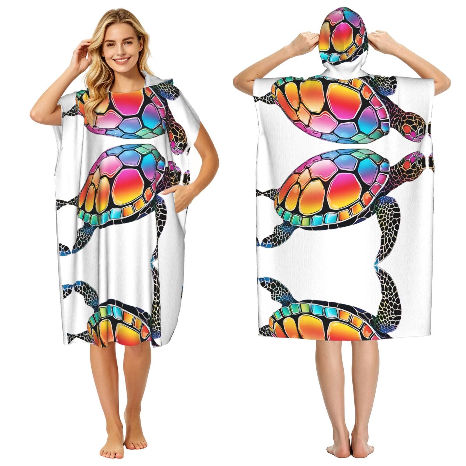 Poncho de surf haut de gamme microfibre tortue de mer léger adulte