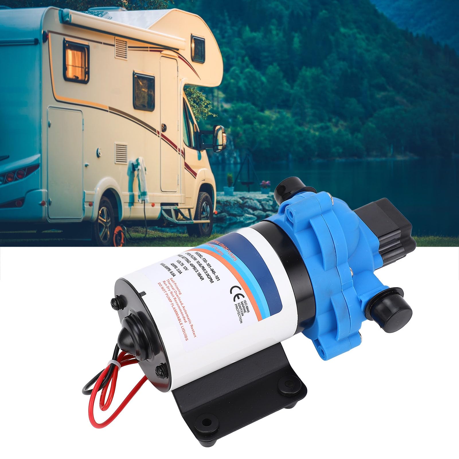 Dilwe RV-Wasserpumpe, 12 V DC, Selbstansaugende Membranpumpe, 3,0 GPM, 45 PSI, Kupfer-Nylon-Gummi, Automatischer Druckschalter, Geräuscharm, für Wohnmobil, Marine, Yacht, Wohnwagen, Garten