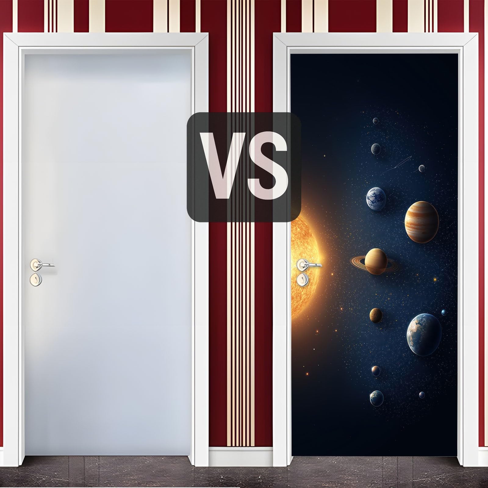 Kosmos Planeta Układ Słoneczny Wzór Naklejka na Drzwi, Wodoodporna Naklejka PCV Galaktyka Wszechświat Dekoracja, Samoprzylepna Naklejka Na Drzwi Ciemnoniebieski, 90x200 cm
