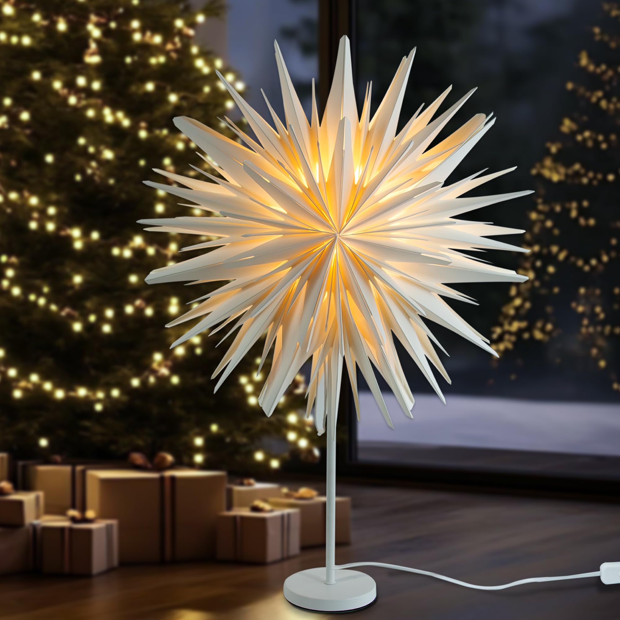 Stehender Weihnachtsstern Beleuchtet - LED Papierstern Weihnachten Tischlampe für Weihnachtsdeko Innen Fenster， Leuchtsterne Deko, Weihnachtsbeleuchtung Lichterkette