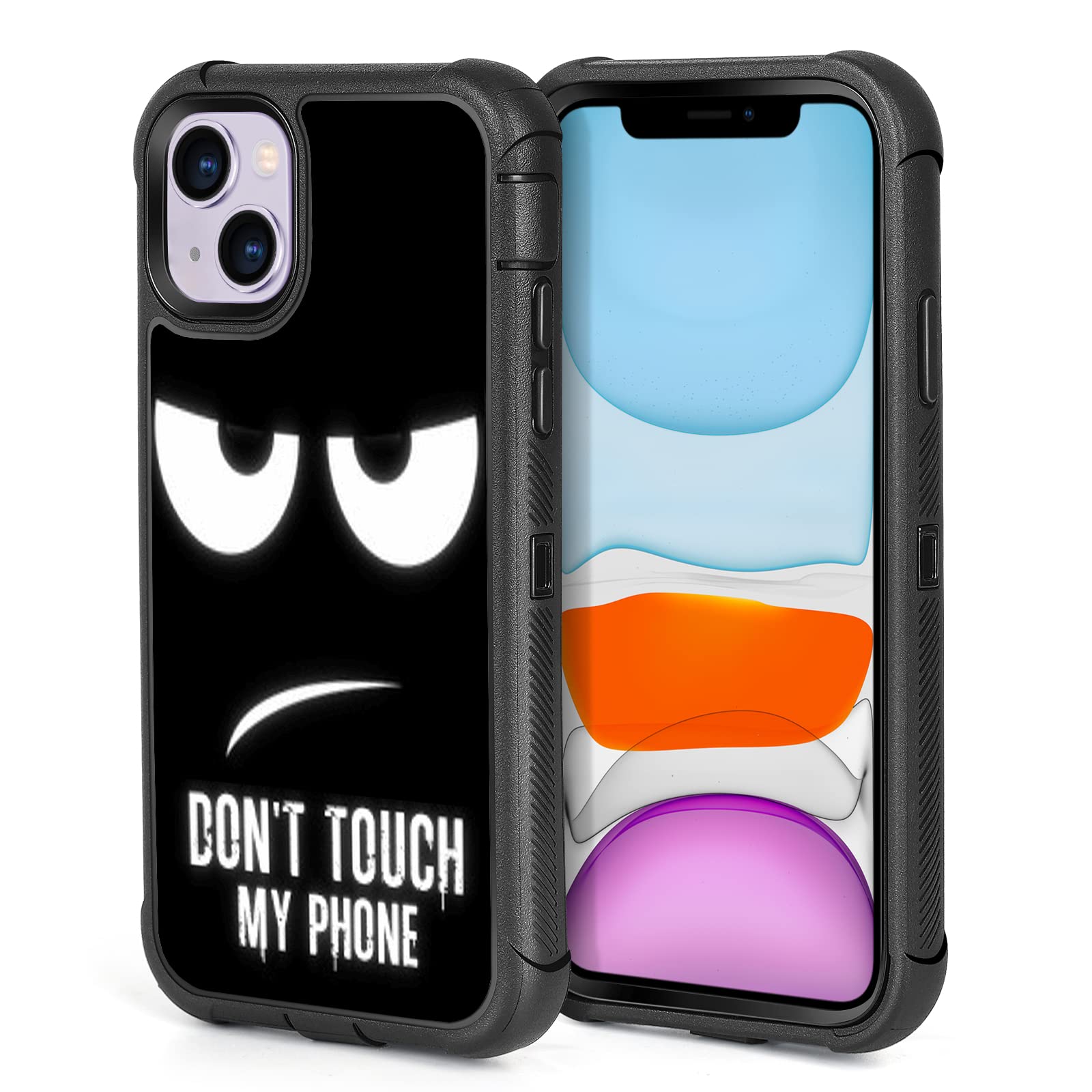 Compatible with iPhone 13 Case iPhone 14 Case Funny Dont Touch My Phone Design for Men Boys, 3-Layer Rugged Shockproof Hard Plastic Bumper +Soft Silicone Rubber Heavy Duty Protection Cover