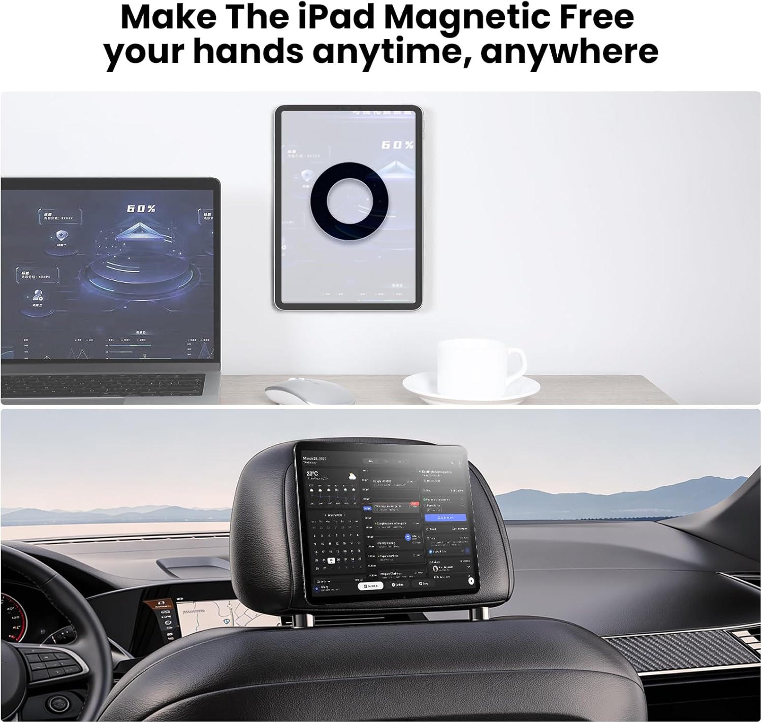 Nillkin for iPad Wall Mount, Magnetic Shower iPad Holder Waterproof, Magnetic Tablet Holder for Car, Magnetic iPad Mount for Kitchen, iPad Fridge Mount, Bathroom, Gym, Office, Set Version, White