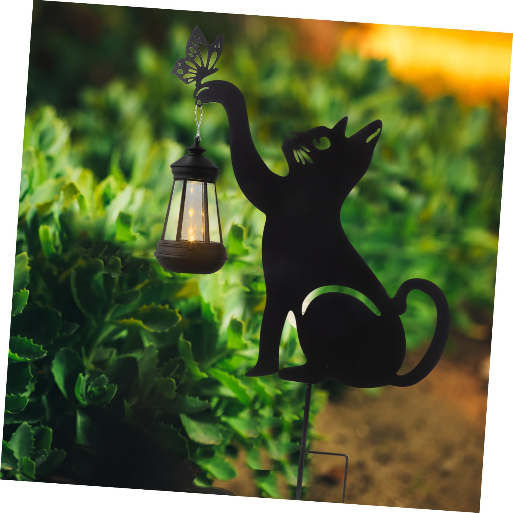 Lampe Solaire Extérieure Chat en Fer Noir pour Jardin et Pelouse