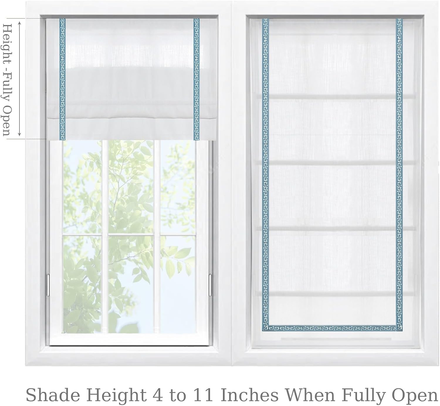 Custom Cordless Linen Roman Shades - Decorative Interior Blinds with Embroidered Trim on Both Sides, Suitable for Living Rooms, Bedrooms, Dining Rooms, and French Doors.0 Snow White-A