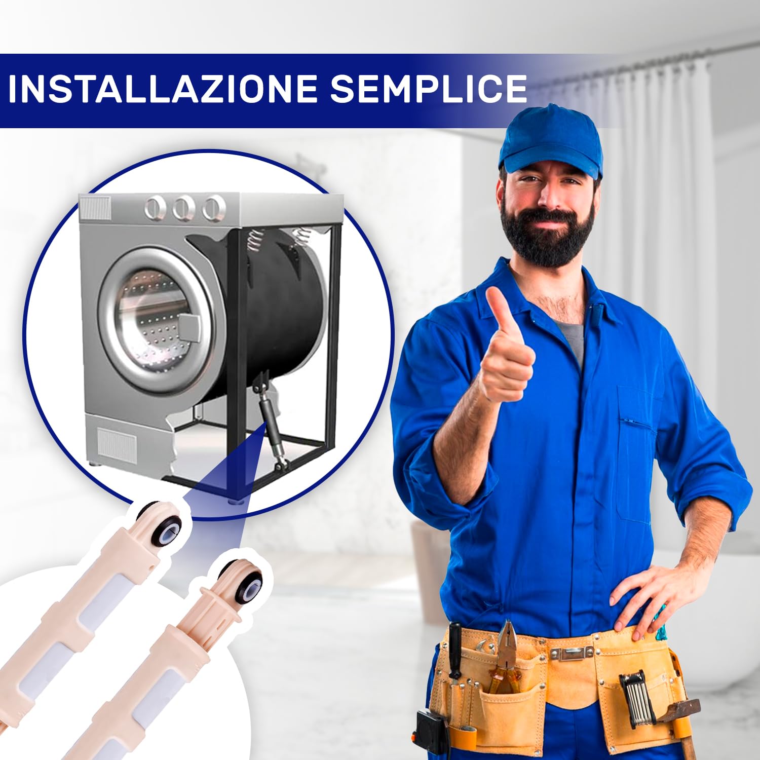 MONTERAL 2 Ammortizzatori Lavatrice 215-300 Mm 80N – Ricambio Originale Per Electrolux (132255301) – Prodotto In Italia, Garanzia 10 Anni