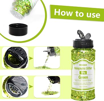 100g Gold Glitter+ 100g Green Glitter, Holographic Chunky Glitter Mixed Fine Glitter